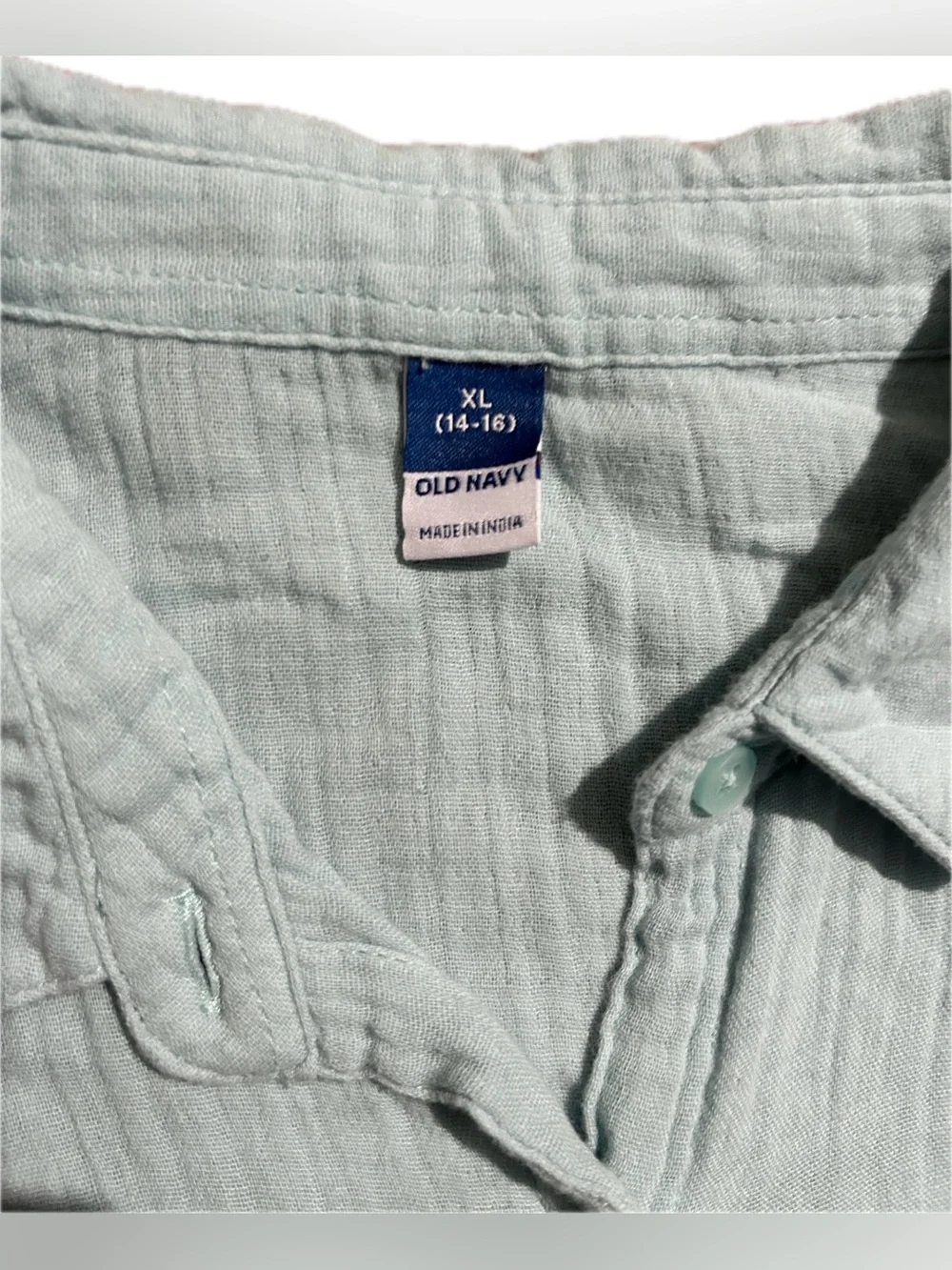 Old Navy Girls Youth 14-16 (XL) Cropped Button Down Twisted Knot Top - Teal Blue